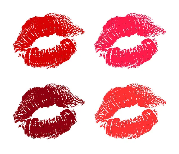 Red Rose Pink Lips Pomade Imprint Kiss Trace Icon Symbols — Stock Vector