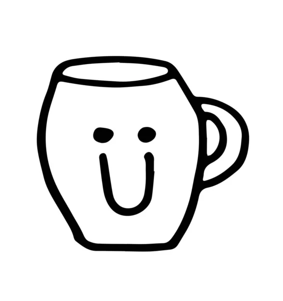 Une Tasse Dessinée Main Avec Sourire Image Drôle Style Kawaii — Image vectorielle