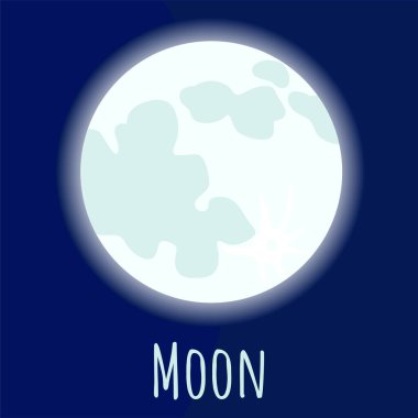 Logo için kraterli uydu, dış uzay, sembol. Uygunsuz gölgeler ve harfler. Vektör illüstrasyonu arka planda izole edildi. Düz biçim tasarımı.