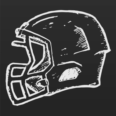 Amerikalı futbolcunun miğfer elle çizdiği eskiz çizimi koyu arka planda. Tebeşir tahtası çizim biçimi.