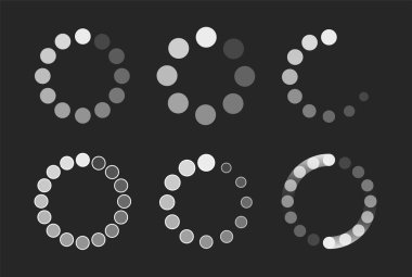 İndirme işlemi için yük çemberi simgesi gri tonlarda döndürülüyor. Koyu arkaplandaki uygulamalar için izole yük ilerleme sembolü. 