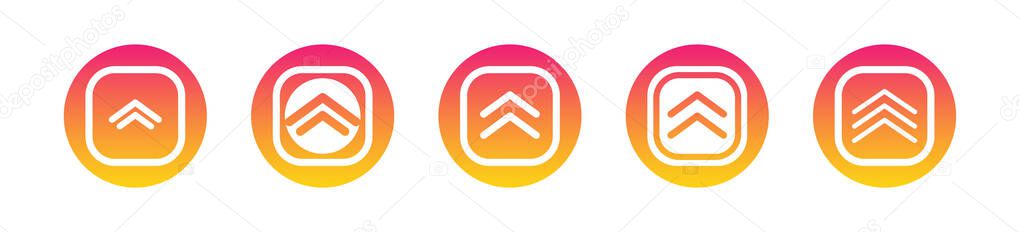 Isolated social media swipe up buttons with gradient on white background. Arrows up in round signs. Vector, EPS 10