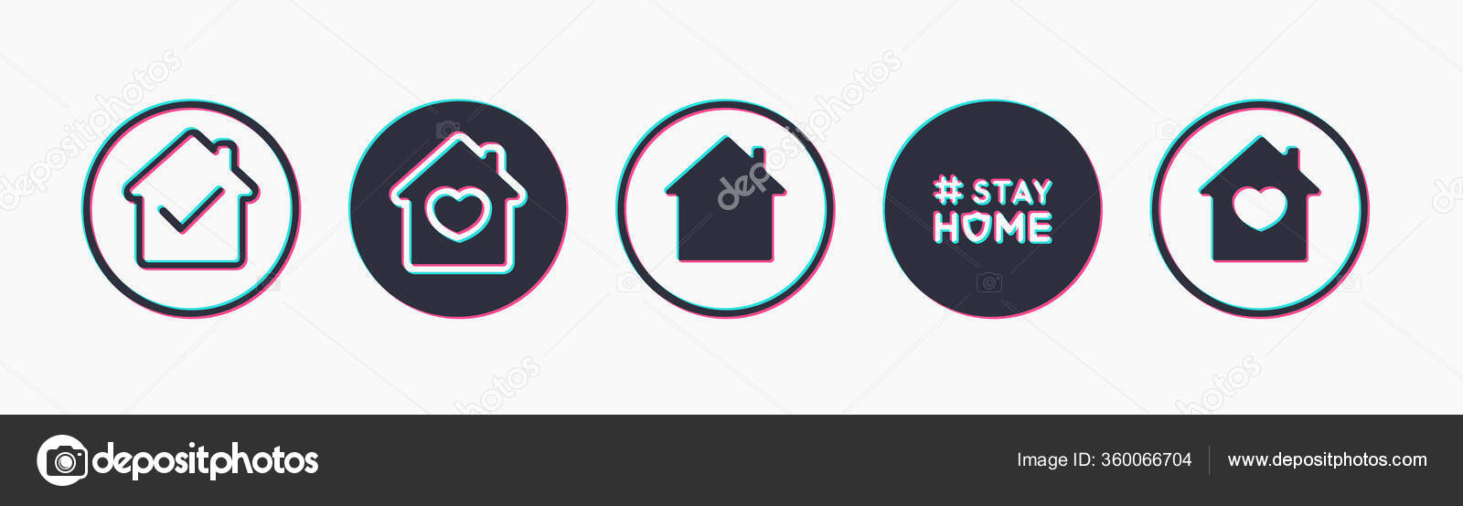 Social Media Stylized Interface Icon Set Support Self Isolation Staying ...