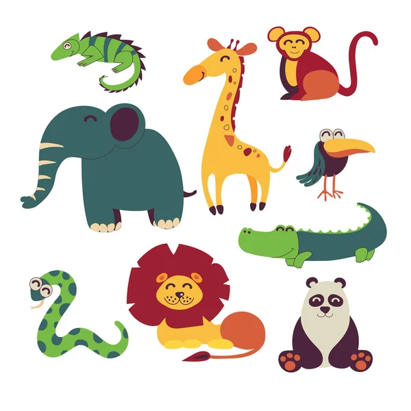 Cute jungle animals vector set isolated on white — Stock Vector