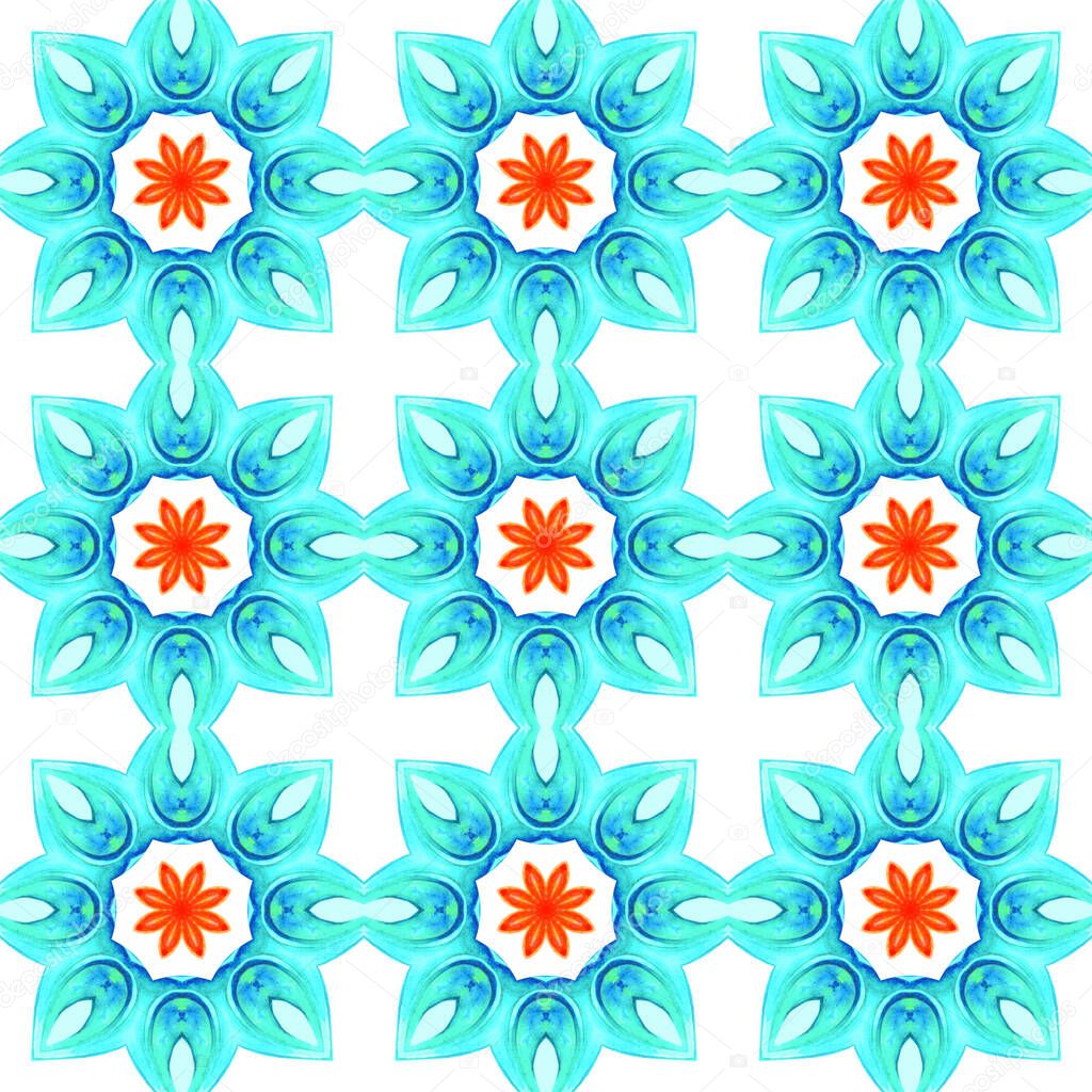 Watercolor abstract summer blue seamless pattern. For fashion, bandanas, textile design