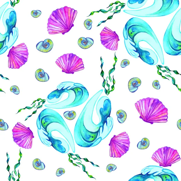 Schöne Unterwasser Nahtlose Muster Aquarell Illustration Isoliert Auf Weißem Hintergrund — Stockfoto