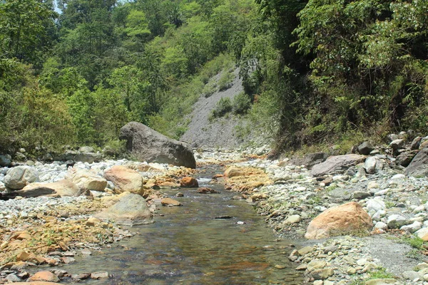 Flussbett Fuße Eines Grünen Berges — Stockfoto
