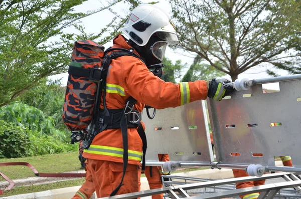 Seremban Malásia Fevereiro 2015 Forças Especiais Hazmat Fire Rescue Departamento — Fotografia de Stock