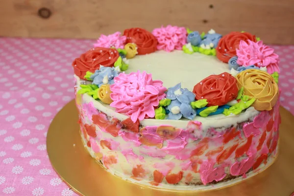 Delicioso Pastel Decorado Con Flores Elementos Florales —  Fotos de Stock