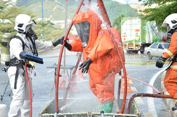 Seremban Malásia Fevereiro 2015 Forças Especiais Hazmat Fire Rescue Departamento — Fotografia de Stock