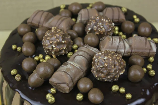 Deliziosa Torta Con Glassa Cioccolato Dolci Cima — Foto Stock