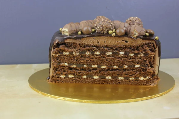 Delicioso Pastel Con Glaseado Chocolate Dulces Parte Superior — Foto de Stock