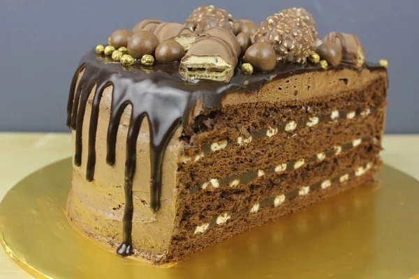 Deliziosa Torta Con Glassa Cioccolato Dolci Cima — Foto Stock