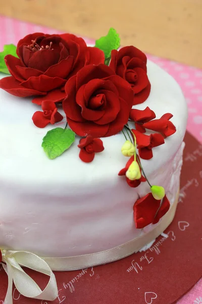 Delicioso Pastel Decorado Con Flores Elementos Florales — Foto de Stock