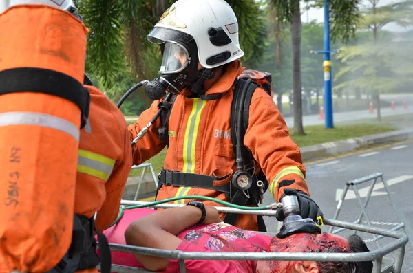 Seremban Malásia Fevereiro 2015 Forças Especiais Hazmat Fire Rescue Departamento — Fotografia de Stock