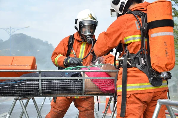 Seremban Malásia Fevereiro 2015 Forças Especiais Hazmat Fire Rescue Departamento — Fotografia de Stock