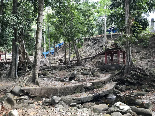 the waterfall is dry due to the hot weather