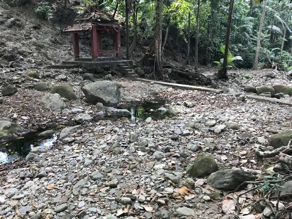 the waterfall is dry due to the hot weather