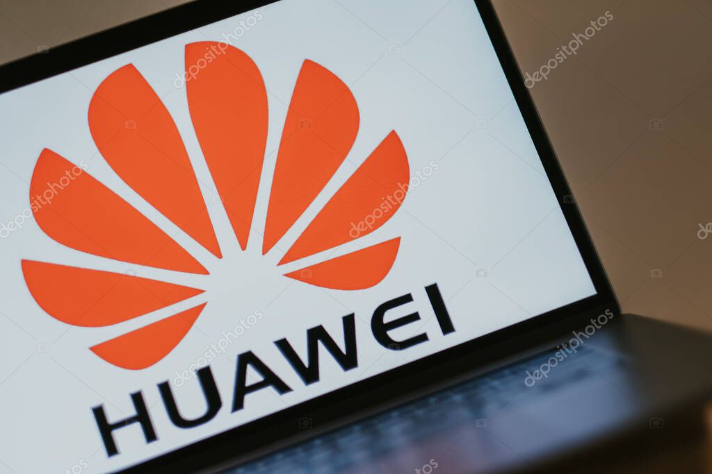 Laptop with screen of Huawei logo
