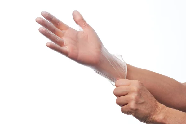 Plastik Eldiven Kullanan Kadın Elleri — Stok fotoğraf