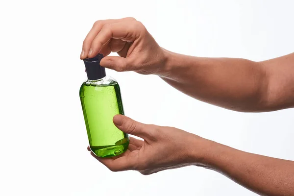 Female Hands Using Hand Sanitizer White Background — Stock Photo, Image