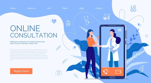 Telefonvideosamtal Till Doktorn Genom Applikationen Smartphone Online Medical Advice Concept — Stock vektor