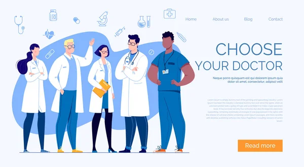 Bir web sitesi ya da iniş sayfası şablonu üzerinde çalışan bir doktor ekibi.