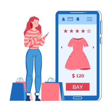 Siteden alışveriş yapıyor. Mobil uygulama. Pazarlama ve dijital pazarlama kavramı.
