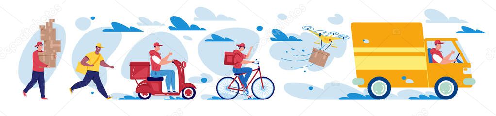 Delivery in different ways and transport.