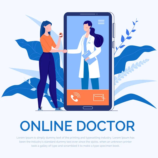 Telefonvideosamtal Till Doktorn Genom Applikationen Smartphone Online Medical Advice Concept — Stock vektor