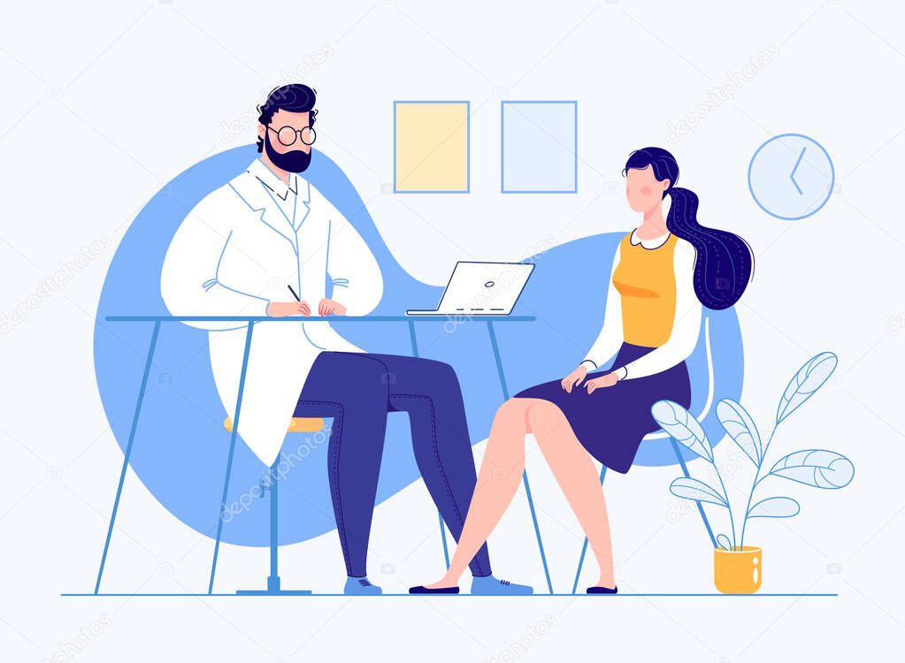 The Patient in the Doctor s Office Doctor Visit Consultation Modern Clinic Diagnostics Vector Illustration Flat Cartoon Doctor's Appointment