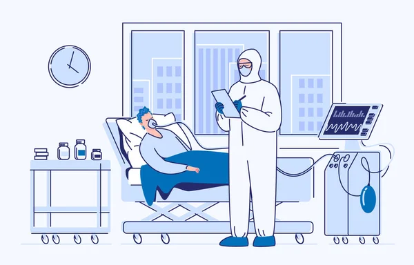 Інтенсивна Терапія Важкого Пацієнта Хвора Людина Лежить Медичному Ліжку Штучній — стоковий вектор