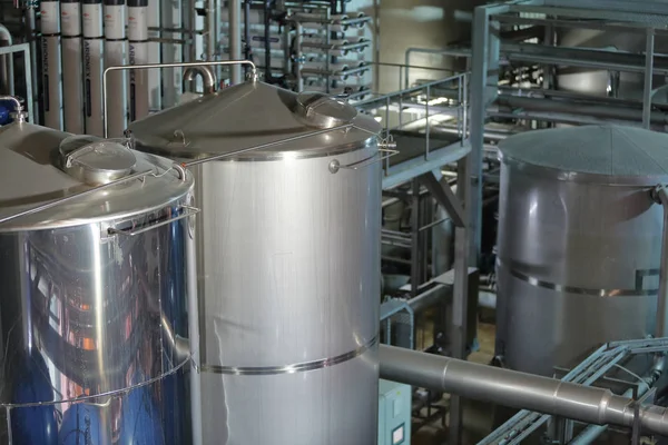 Equipment for production of beer in factory shops — Stock Photo, Image