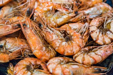 Büyük kaplan karides bir tavada kızarmış