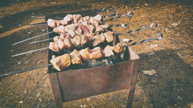 Şiş kebap şişleri üzerinde kızarmış