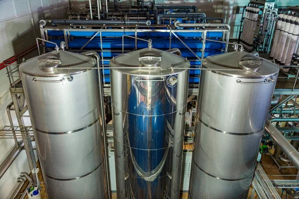 Equipment for production of beer in factory shops — Stock Photo, Image