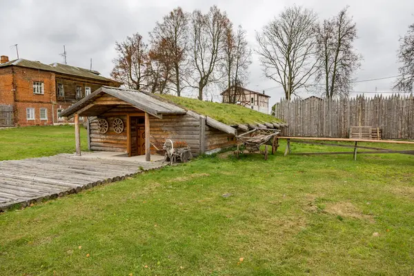 Деревенский дом с травяной крышей — стоковое фото