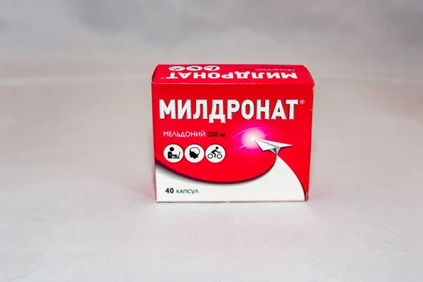 La droga Meldonium se añadió a la lista prohibida de la Agencia Mundial Antidopaje. Paquete ruso —  Fotos de Stock