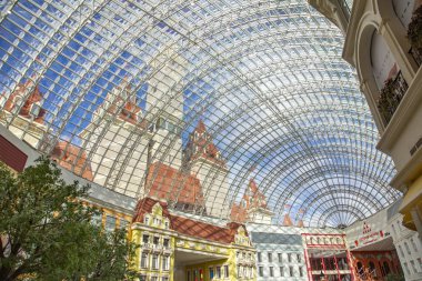 Moscow, Russia - February 29, 2020: Interior of the family entertainment park Dream Island. The first in Russia and the largest in Europe indoor theme park of a world level. Opening day