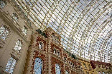 Moscow, Russia - February 29, 2020: Interior of the family entertainment park Dream Island. The first in Russia and the largest in Europe indoor theme park of a world level. Opening day