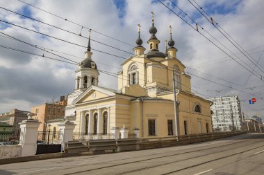 Moscow, Russia - March 9, 2020: Exterior of the Church of the Intercession of the Holy Virgin in Krasnoye Selo