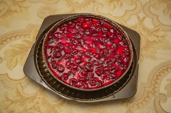 Surface Texturée Tarte Aux Cerises Fraîchement Cuite — Photo