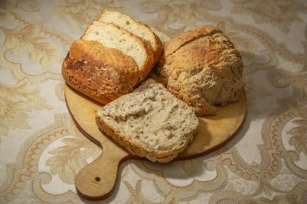 Pão Quente Cozido Hora Caseiro Com Delicioso Crocante — Fotografia de Stock