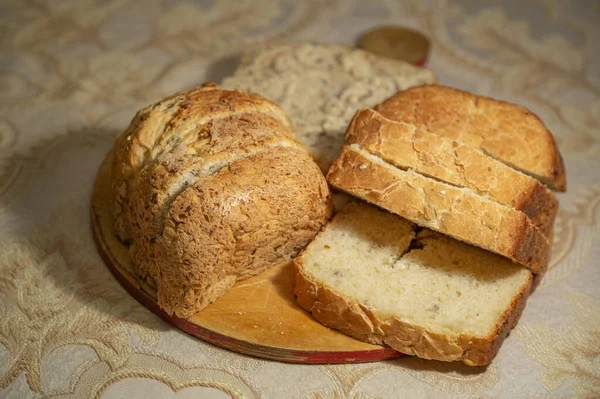 Pão Quente Cozido Hora Caseiro Com Delicioso Crocante — Fotografia de Stock