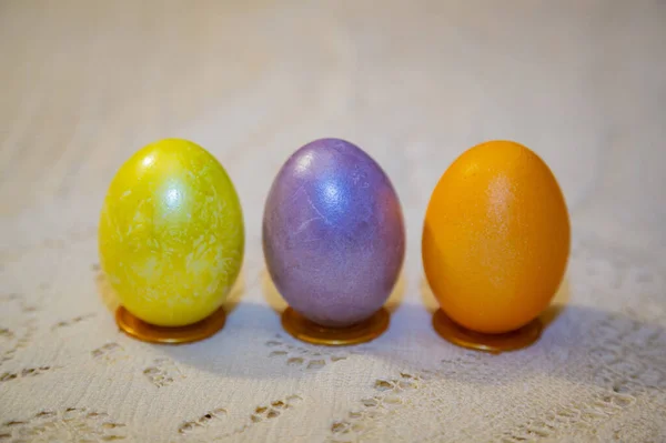 Painted Festive Orthodox Easter Eggs Light Background — Stock Photo, Image