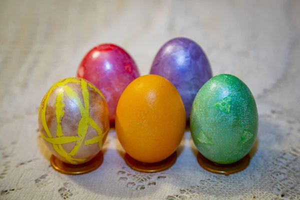 Huevos Pascua Ortodoxos Pintados Sobre Fondo Claro — Foto de Stock