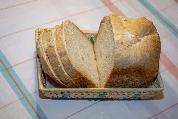 Pão Quente Cozido Hora Caseiro Com Delicioso Crocante — Fotografia de Stock