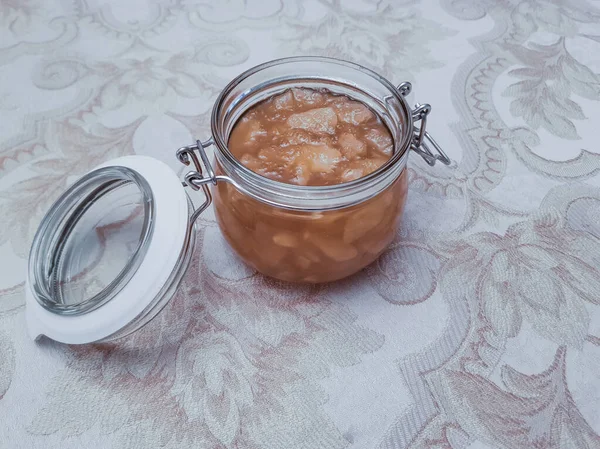 Confiture Sucre Sucré Maison Appétissante Avec Des Tranches Pommes Vertes — Photo