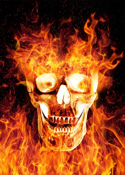 Flaming scaring skull isolated on black background — Stock Photo, Image