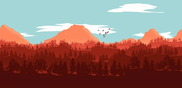 Плоский ландшафт ілюстрація гірських долин і соснових дерев Стокове Фото